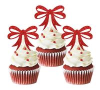 Lot de 24 décorations de cupcakes « Merry Christmas » pour décorations de Noël, décorations de gâteaux d'arbre de Noël pour fêtes de Noël (nœud papillon)