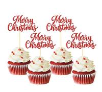 Lot de 24 décorations de cupcakes « Merry Christmas » pour décorations de Noël, décorations de gâteaux pour sapin de Noël (motif B)