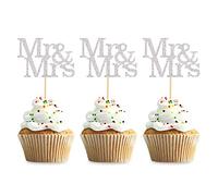 Lot de 24 décorations de cupcakes Mme Mme Cher Mme Cupcakes en vedette Décorations de cupcakes de mariage à paillettes Décoration de gâteau de douche nuptiale Fournitures de fête