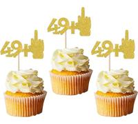 Lot de 24 décorations de gâteau à paillettes 49 + 1 50e anniversaire 50e anniversaire Cupcake Toppers Cheers to 50 doigts moyens Décoration de gâteau pour Happy 50th Anniversaire Cupcake Décorations