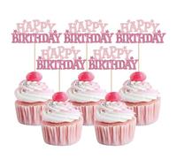 Lot de 24 décorations de gâteau d'anniversaire à paillettes Happy Birthday - Décoration de gâteau d'anniversaire - Décoration de gâteau pour fête prénatale - Rose