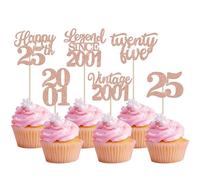 Lot de 24 décorations de gâteau d'anniversaire à paillettes « Legend Since 2001 » - Décoration de gâteau pour anniversaire de mariage - Or rose