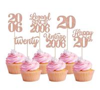 Lot de 24 décorations de gâteau d'anniversaire à paillettes « Legend Since 2006 » - Décoration de gâteau pour anniversaire de mariage - Or rose