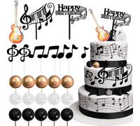 Lot de 24 décorations de gâteau d'anniversaire personnalisées avec notes de musique rock et guitare électrique, thème musical pour fête de musicien, fête prénatale, fête de mariage