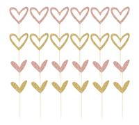 Lot de 24 décorations de gâteau en forme de cœur - Pour anniversaire, gâteau d'amour, muffins, décoration en forme de cœur - Convient pour les anniversaires, les mariages, les décorations de gâteau de