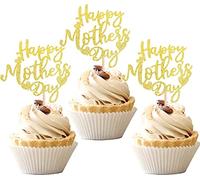 Lot de 24 décorations de gâteau Happy Mother's Day - Avec cœur - Pour la fête des mères, le thème des femmes, un anniversaire, une fête - Doré