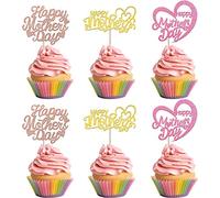 Lot de 24 décorations de gâteau Happy Mother's Day - Motif cœur à paillettes - Pour fête des mères, thème des femmes, anniversaire, fête, multicolores