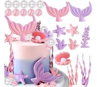 Lot de 24 décorations de gâteau sirène 3D avec coquillages, étoiles de mer et perles, monde sous-marin, décoration de gâteau d'anniversaire pour fête à thème sirène, océan