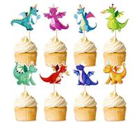 Lot de 24 décorations de gâteau sur le thème du dragon - Histoires mythiques - Décoration de gâteau réaliste - Décoration de gâteau pour garçon, mariage, anniversaire, événement, fête, animaux, thème