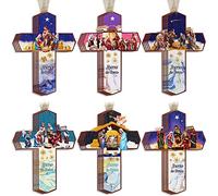 Lot de 24 décorations de Noël en bois à suspendre avec croix de Jésus - Décoration religieuse pour sapin de Noël - 12 cm