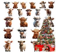Lot de 24 décorations de Noël en forme de vache dans un sac pour décoration - Figurine amusante en bois pour appartement, ferme, pays, fête, décoration de porte, arbre