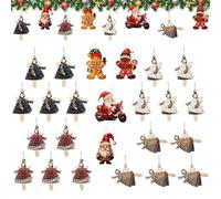 Lot de 24 décorations de sapin de Noël (20 anges + 2 bonhommes en pain d'épice + 2 pères Noël) - Décoration de sapin de Noël porte-bonheur - Décoration d'arbre de Noël en bois pour décoration de