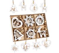 24 pièces Décoration Sapin Noël bois, Ornements avec Boîte bois, 6 Styles Décoration Noël