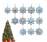 Lot de 24 décorations en forme de flocon de neige - Pendentif bleu double face - Décoration de sapin de Noël 2D | Pour salle de classe, hiver, pays des merveilles enneigées, anniversaire, vacances