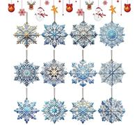Lot de 24 décorations en forme de flocon de neige - Pendentif bleu double face - Décoration de sapin de Noël 2D - Pour fête d'hiver, pays des merveilles enneigées, anniversaire, vacances, bureau