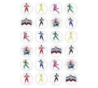 Lot de 24 décorations en papier comestible pour cupcakes et gâteaux Power Rangers