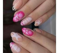 Lot de 24 décorations florales courtes en strass avec imprimé animal, application facile, ombres français, étoiles, ongles ABS