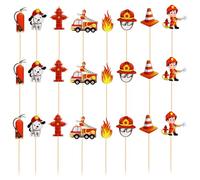 Lot de 24 décorations pour anniversaire d'enfant, motif pompier Sam le pompier, décoration de gâteau, décoration de table, décorations de gâteau de pompier