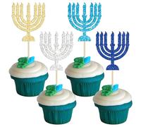 Lot de 24 décorations pour cupcakes Hanoukka à paillettes, hexagramme, décorations de gâteau d'anniversaire juif, fournitures de décoration de fête