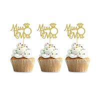 Lot de 24 décorations pour cupcakes Mr & Mrs - Anneau en diamant - Décoration de gâteau de mariage
