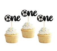 Lot de 24 décorations pour cupcakes One Cupcake Toppers Glitter Soccer Cake Topper Baby First Birthday Party Cupcake Food Picks Décorations pour fête prénatale garçon fille enfant 1er anniversaire