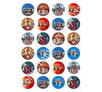 Lot de 24 décorations Power Rangers en papier comestible pour cupcakes et gâteaux.