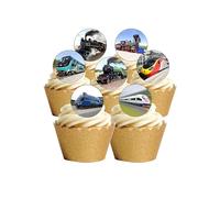 Lot de 24 décorations prédécoupées en papier gaufrette comestible pour gâteaux Motif train à vapeur diesel