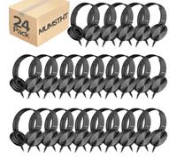 Lot de 24 écouteurs filaires durables et pivotants pour salle de classe - Pour l'école, la bibliothèque, l'apprentissage en ligne des enfants, son stéréo HQ - Prise jack 3,5 mm - Noir YS004