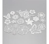 Lot de 24 écussons en dentelle blanche en organza brodé papillon et fleurs - À coudre - Pour travaux manuels, vêtements, rideaux, nappes, sacs, écharpes