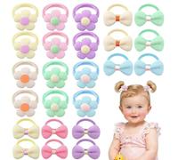 Lot de 24 élastiques à cheveux doux et sans couture pour bébé fille, queue de cheval avec fleur mignonne et nœud