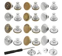 Lot de 24 épingles à boutons pour jeans avec tournevis, 12 types de boutons en métal pour jeans amples, sans couture, sans outils bouton pression de rechange instantané serreur réglable réutilisable