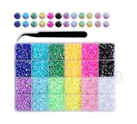 Lot de 24 éventails en résine - Strass pour ongles - Décoration 3D - Lot mixte - Dos plat - Avec boîte - Foret diamant pour bricolage