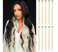 Lot de 24 extensions de cheveux à clipser pour femme - Sans couture - Colorées et droites - Accessoires de cheveux - Beige