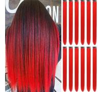 Lot de 24 extensions de cheveux à clipser pour femme - Sans couture - Colorées et droites - Extensions de cheveux pour femme - Accessoires de cheveux - Rouge