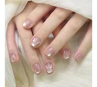 Lot de 24 faux ongles 3D papillon à presser sur les ongles œil de chat - En acrylique brillant - Élégant quartier complet