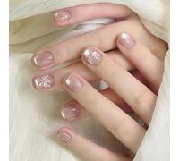 Lot de 24 faux ongles 3D papillon à presser sur les ongles œil de chat - En acrylique brillant - Élégant quartier complet