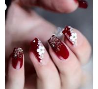 Lot de 24 faux ongles 3D réutilisables en forme de fleur - Courts et complets - Presse à paillettes