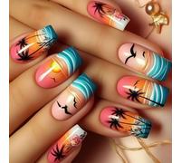 Lot de 24 faux ongles à clipser avec finition gel - Longue durée - Réutilisables - Aspect naturel - Pour fête, mariage, vacances, usage quotidien