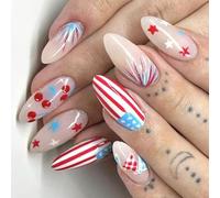 Lot de 24 faux ongles à coller avec motif drapeau du 4 juillet - Pour le jour de l'indépendance