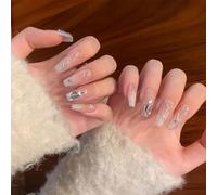 Lot de 24 faux ongles à coller avec motifs tourbillons et accents argentés pour femme