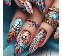 Lot de 24 faux ongles à coller avec strass Motif amande florale Pour femmes et filles