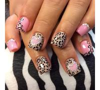 Lot de 24 faux ongles à coller en acrylique avec strass et cœurs en forme de léopard
