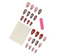 Lot de 24 faux ongles à coller en forme de cœur pour la Saint-Valentin, couverture complète, ongles moyens en acrylique amande, ongles à presser pour femme