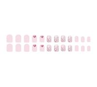 Lot de 24 faux ongles à coller - En forme de cœur scintillant - À coller - Facile à appliquer - Accessoires de fête