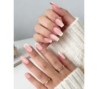 Lot de 24 Faux Ongles à Coller, en Forme de Nœud French, Faux Ongles Press on, Ongles Autocollants Adhésif Réutilisables Colle Ongle, Kit d'Outils d'Accompagnement pour Femmes pour la Saint Valentin