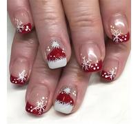 Lot de 24 faux ongles à coller - Motif flocons de neige - Pour fêtes de Noël et événements