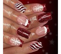 Lot de 24 faux ongles à coller pour Halloween - Paillettes - Pour fête - Faciles à utiliser - Matériaux ABS - Paillettes - Bandes françaises