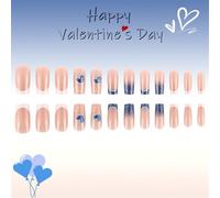 Lot de 24 faux ongles à coller - Pour la Saint-Valentin - Pointe française - Beau cœur à presser - Accessoires de manucure pour femmes