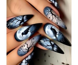 Lot de 24 faux ongles à coller sur ongles en acrylique - Motif branche de corbeau