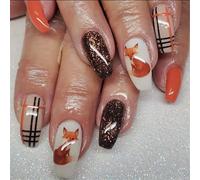 Lot de 24 faux ongles à paillettes avec motif renard pour femme - Automne, hiver, vacances, fête, mariage, ongles en acrylique, durables et faciles à appliquer, usage quotidien et spécial